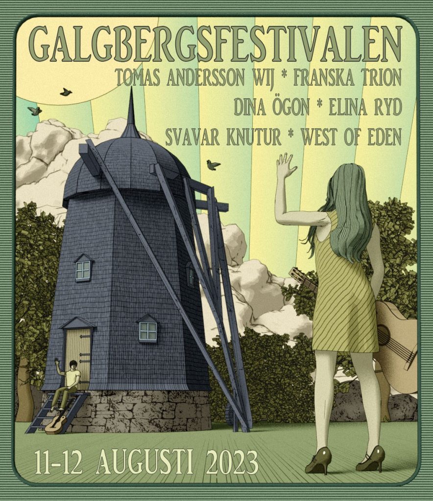Affisch med illustration för Galgbergsfestivalen 2023.
